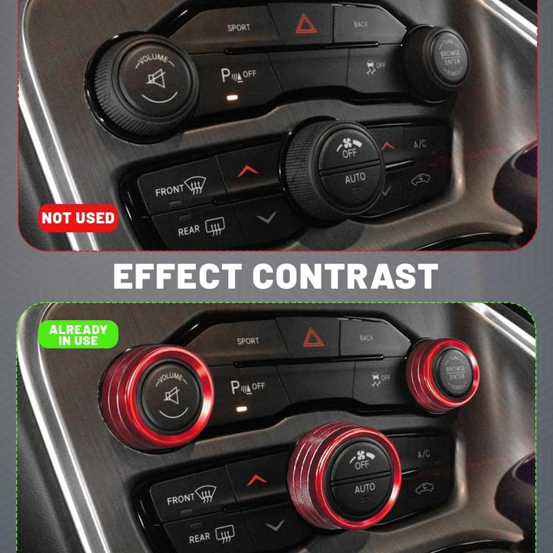 Tecledsn 3PCS Air Conditioner Switch Button Knob Cover, Aluminum Alloy Knob Ring Trim Cover, Climate Control Knob Covers, Auto Accessories Compatible with Dodge Challenger Durango 2015-2022 (Red) - Image 3